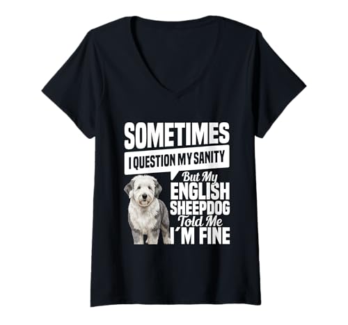 Damen Hundebesitzer Hundeliebhaber My Sanity Englischer Schäferhund T-Shirt mit V-Ausschnitt Damen Hundebesitzer Hundeliebhaber My Sanity Englischer Schäferhund T-Shirt mit V-Ausschnitt von English Sheepdog Clothing For Dog Enthusiast