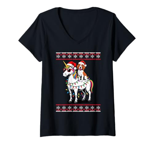 Damen Christmas English Springer Spaniel Unicorn Sunglasses T-Shirt mit V-Ausschnitt Damen Christmas English Springer Spaniel Unicorn Sunglasses T-Shirt mit V-Ausschnitt von English Springer Spaniel Gifts
