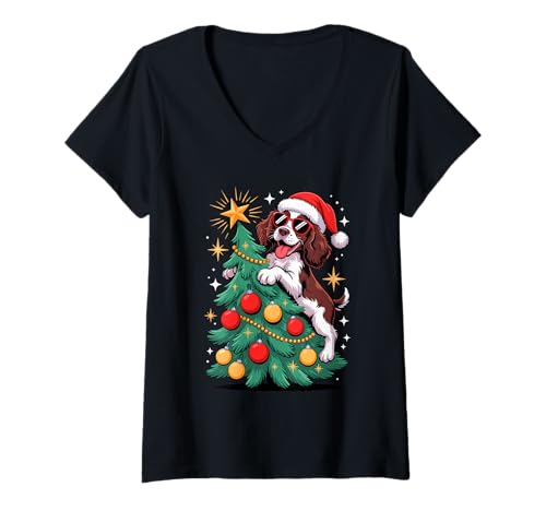 Damen Christmas Tree English Springer Spaniel Sunglasses T-Shirt mit V-Ausschnitt Damen Christmas Tree English Springer Spaniel Sunglasses T-Shirt mit V-Ausschnitt von English Springer Spaniel Gifts