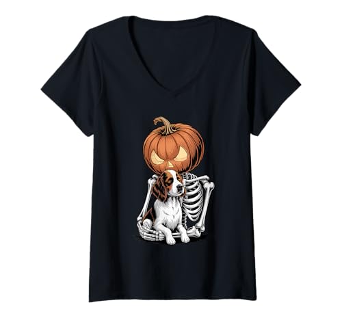 Damen Halloween Skeleton English Springer Spaniel T-Shirt mit V-Ausschnitt Damen Halloween Skeleton English Springer Spaniel T-Shirt mit V-Ausschnitt von English Springer Spaniel Gifts