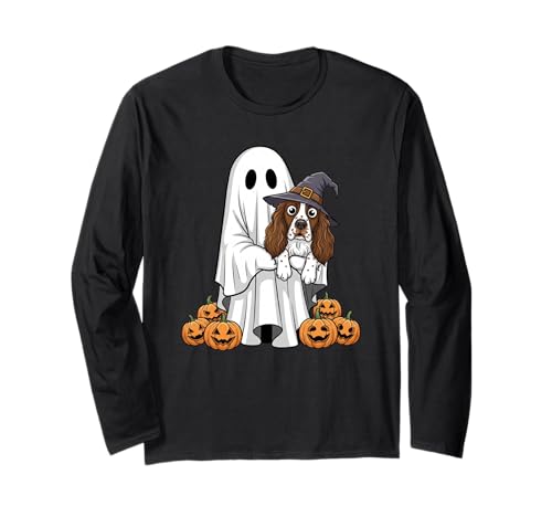 Ghost English Springer Spaniel Kürbis Halloween Herren Damen Langarmshirt von English Springer Spaniel Halloween Outfit Boy Girl