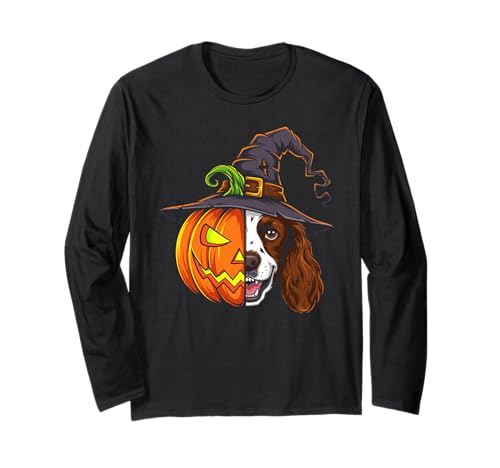 Englischer Springer Spaniel Kürbis Halloween Kinder Herren Damen Langarmshirt von English Springer Spaniel Halloween Pumpkin Outfits