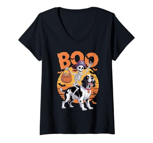Damen Gruseliges Springer Kostüm Englischer Springer Spaniel Halloween T-Shirt mit V-Ausschnitt Damen Gruseliges Springer Kostüm Englischer Springer Spaniel Halloween T-Shirt mit V-Ausschnitt von English Springer Spaniel Halloween kids women men