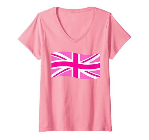 Damen Rosa britische Flagge Union Jack in Pink für Damen Frauen Mädchen T-Shirt mit V-Ausschnitt Damen Rosa britische Flagge Union Jack in Pink für Damen Frauen Mädchen T-Shirt mit V-Ausschnitt von English Women Unite Celebrate British Ladies Pink