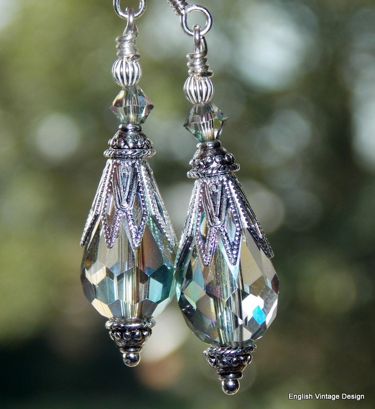 Crystal Ab Vintage Style Teardrop Ohrringe, Drop Sterling Silber Geschenk Für Sie Crystal Ab Vintage Style Teardrop Ohrringe, Drop Sterling Silber Geschenk Für Sie von EnglishVintageDesign