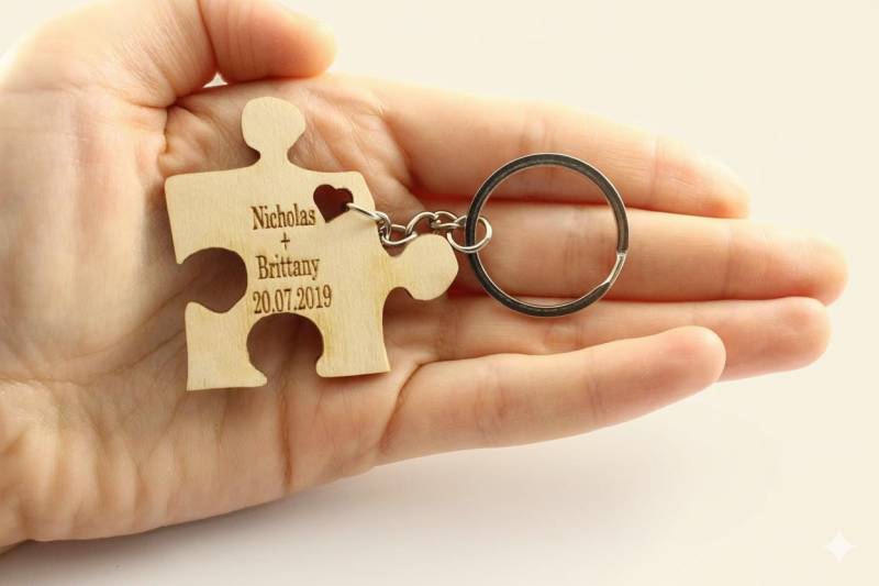 Personalisierte Puzzle Keychain, Birkensperrholz Hochzeit Gunsten von EngraveCrafted