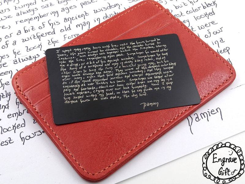 Custom Gravierte Handschrift Brieftascheneinsatz - Edelstahl Personalisiertes Geschenk, Andenken, Liebesbrief, Unterschrift Radierung von EngraveGift