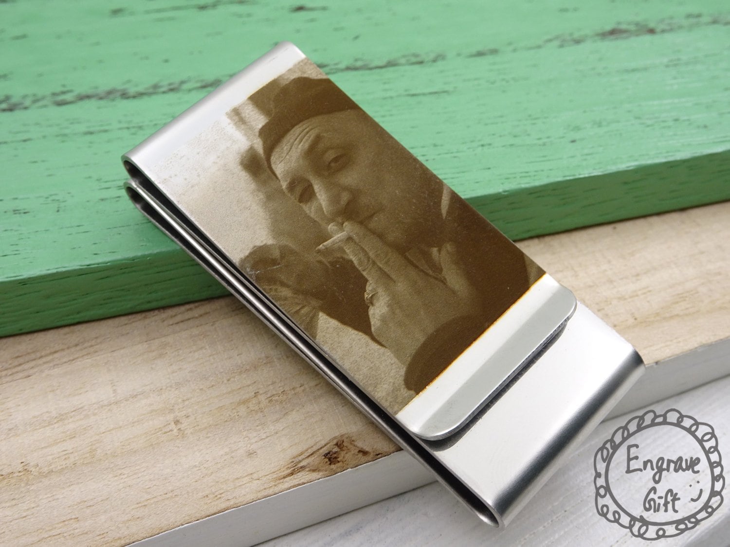 Gravierte Handschrift Foto Geldklammer - Personalisiertes Groomsmen Geschenk Edelstahl von EngraveGift