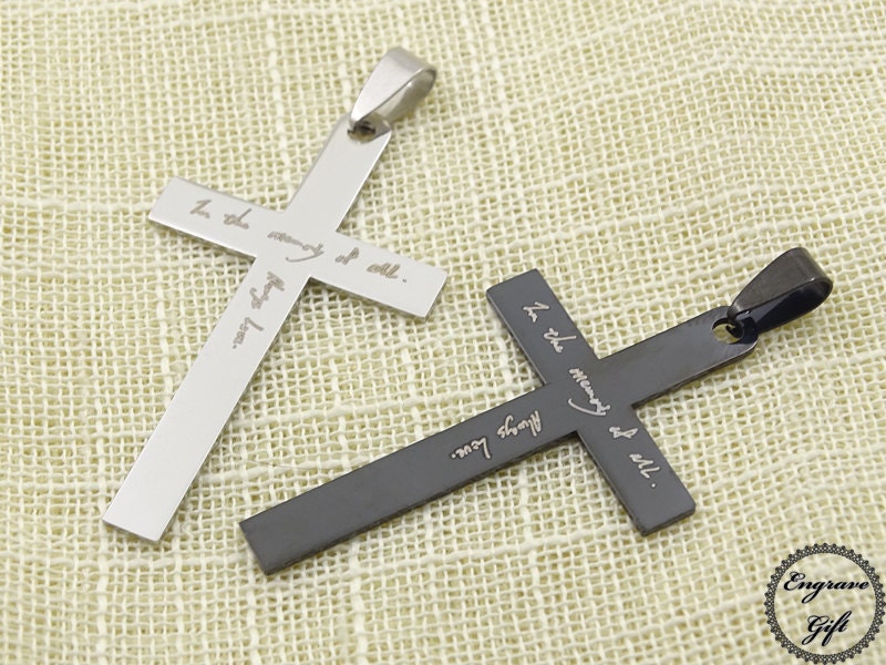 Kreuz Anhänger Mit Gravur Personalisierte Handschrift Edelstahl Halskette von EngraveGift