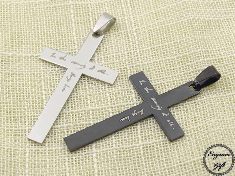 Kreuz Anhänger Mit Gravur Personalisierte Handschrift Edelstahl Halskette von EngraveGift