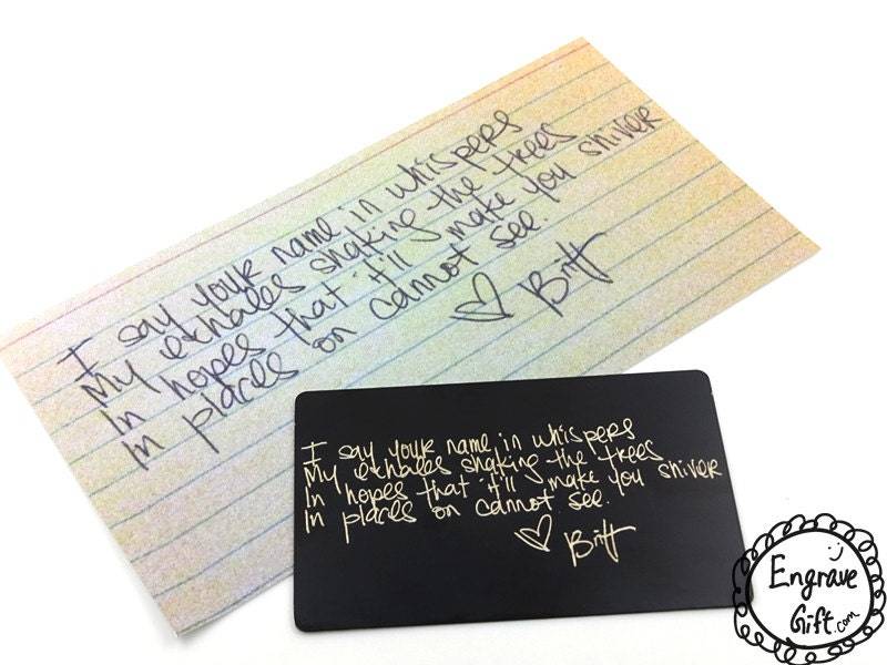 Personalisierte Handschrift Brieftascheneinsatz - Individuell Gravierte Edelstahlkarte Autogramm-Andenken Als Geschenk Für Ihre Lieben von EngraveGift