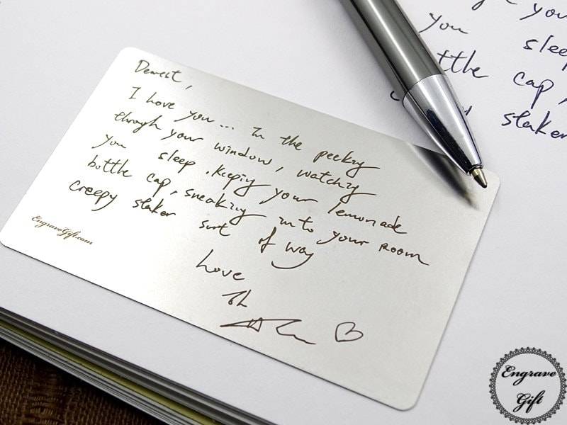 Personalisierte Handschrift Brieftascheneinsatz - Individuell Gravierte Edelstahlkarte Autogramm-Andenken Als Geschenk Für Ihre Lieben von EngraveGift