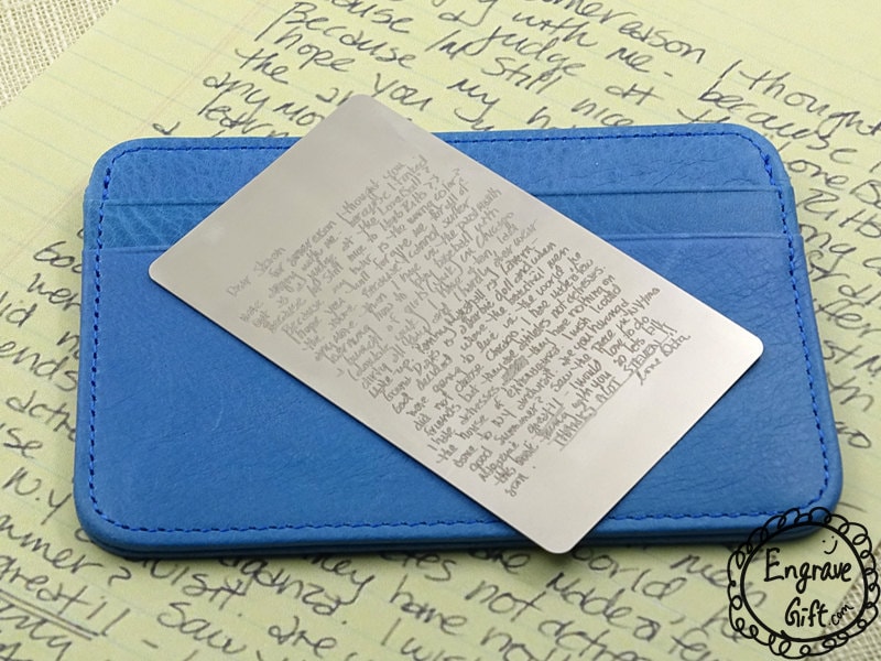 Personalisierte Stahl Brieftasche Einlegekarte Mit Ihrer Handschrift Oder Kindesgekritzel - Benutzerdefiniertes Autogramm Unterschrift Graviertes von EngraveGift