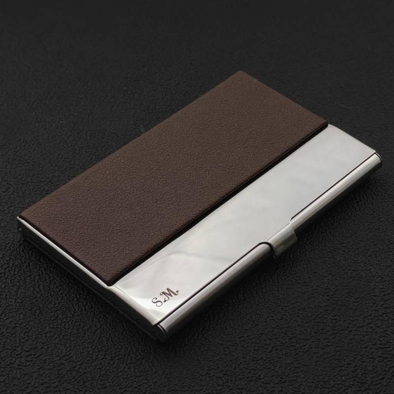 Personalisierter Visitenkartenhalter - Handgeschriebenes Logo Oder Text Lasergraviertes Kunstleder 12 Farboptionen von EngraveGift