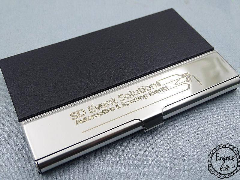 Visitenkartenhalter Mit Firmenlogo - Handgeschriebener Text Lasergraviertes Kunstleder-Kartenetui Individuelle Gravur von EngraveGift