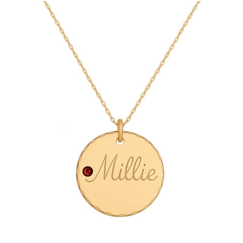 Gold Name Anhänger Personalisierte Halskette Birthstone Geburtstag Geschenk Für Sie Disc Script Gravierte von EngravedJewelry
