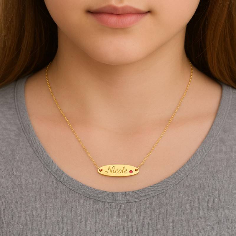 Gold Namenskette Für Mädchen, Personalisierte Oval Anhänger Halskette Mit Birthstone Schmuck Geburtstagsgeschenk Ihr Weihnachtsgeschenk von EngravedJewelry