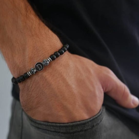 Personalisierte Gravierte Initialen Armband Für Männer, Benutzerdefinierte Herren Perlen Armband, Schmuck, Personalisierte Geschenk, Ehemann Papa von Engraveitnow07