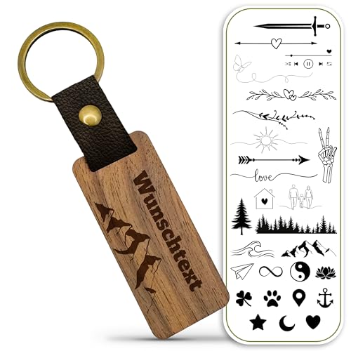 Schlüsselanhänger personalisiert, Walnussholz - Handgemachter Anhänger mit Gravur als individuelles Geschenk (Flach) von Engravery