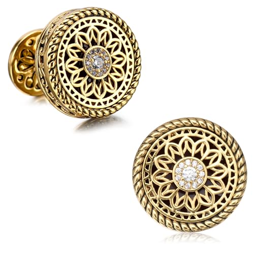 18K Gold und Platin plattiert Manschettenknöpfe für Männer - Vintage Floral Celtic Knot Design mit Strass Diamant in der Mitte, Geschenke für Männer und Trauzeugen mit Geschenk-Box von EnhbZoilism