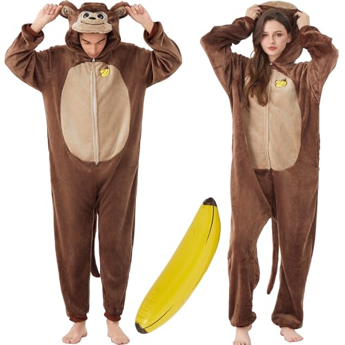 Affen Kostüm Erwachsene Tier Onesie Herren Damen AFFE Pyjama Halloween Karneval Affenkostüm Tier Cosplay Costume Unisex von Enhenenhen