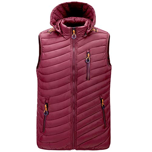 Enhome Herren Weste mit Kapuze Steppweste Outdoor Schwarz Freizeit Vest mit Stehkragen, Kaputzenweste Ärmellos Wärme Herren Winter Herbst Slim Fit Modellauswahl (Rotwein,XXXXL) von Enhome