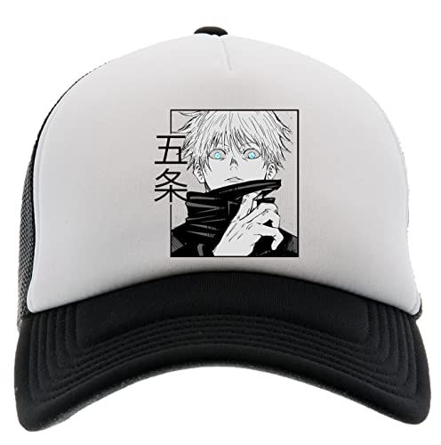 Enigmae Gojo Satoru Jujutsu Kaise Baseball Kappe Hut Unisex Männer Frauen Schaum Vorne Mesh Zurück Schwarz Cap Foam Front Mesh Back von Enigmae