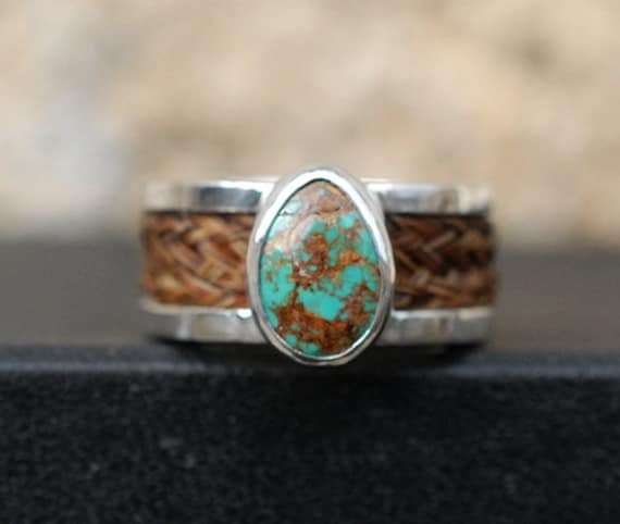 Benutzerdefinierte Rosshaar-Ring, Sterling Silber Rose Gold Türkis Pferd Ring, Schmuck, Haustier Pelzring, Asche-Ring von Enigmahorse
