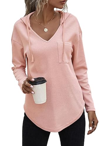 Eniloyal Damen Pullover Herbst Hoodie Langarm V Ausschnitt Kapuzenpullover Sweatshirt Kapuzenshirt Longpullover Hoody Damen Mit Kapuze Sweatjacke Pulli Oberteile von Eniloyal