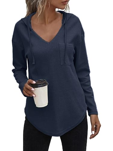 Eniloyal Damen Pullover Herbst Hoodie Langarm V Ausschnitt Kapuzenpullover Sweatshirt Kapuzenshirt Longpullover Mit Kapuze Sweatjacke Pulli Oberteile von Eniloyal