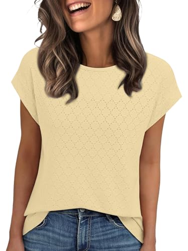 Eniloyal Gelbes Tshirt Damen Rundhals T-Shirt Sommer Bluse Elegant T Shirt Kurzarm Basic Oberteile Kurzarm Locker Shirt Gelb XXL von Eniloyal