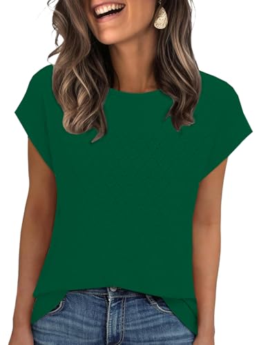 Eniloyal Grünes Damen T Shirt Rundhals Sommer Bluse Elegant Tshirt Kurzarm Shirt Basic T-Shirts Oberteile Casual Locker Tunika Top Grass Grün M von Eniloyal