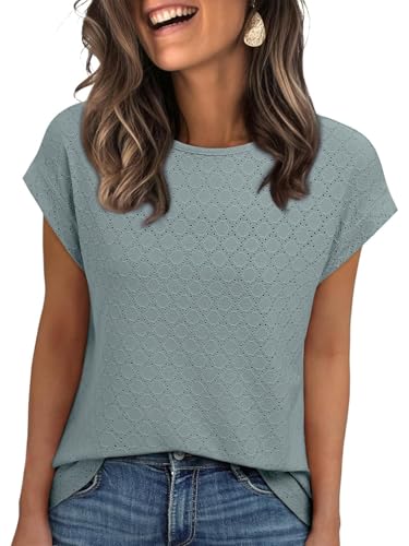 Eniloyal Grünes T-Shirts für Damen Rundhals Sommer Bluse Elegant Tshirt Kurzarm Shirt Basic T Shirts Oberteile Casual Locker Tunika Top Grün L von Eniloyal