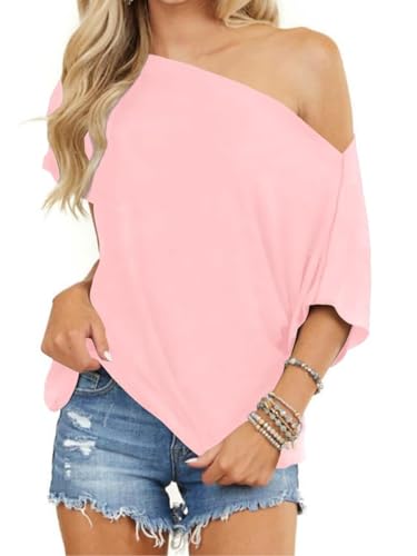 Eniloyal Oberteile Damen Elegant Sexy One Shoulder Oversized T Shirt Damen Shirts Fledermausärmel Kurzarm Basic Tshirts Schulterfreies Tops Kurzarm Rosa XXL Eniloyal Oberteile Damen Elegant Sexy One Shoulder Oversized T Shirt Damen Shirts Fledermausärmel Kurzarm Basic Tshirts Schulterfreies Tops Kurzarm Rosa XXL von Eniloyal