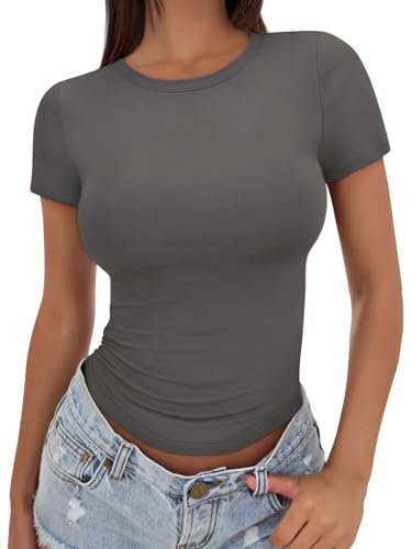 Eniloyal Oberteile Damen Eng Shirt Sommer T Shirt Sport Rundhals Skims Sexy Y2k Crop Top Basic Gym Kurzarm Kaffee Grau Tshirt Eniloyal Oberteile Damen Eng Shirt Sommer T Shirt Sport Rundhals Skims Sexy Y2k Crop Top Basic Gym Kurzarm Kaffee Grau Tshirt von Eniloyal