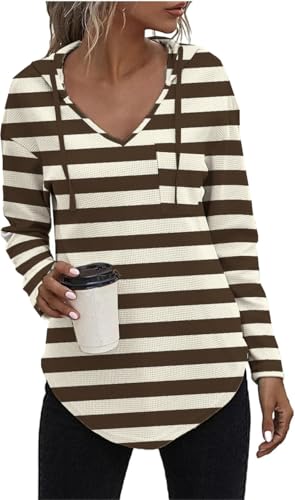 Eniloyal Pullover Damen Herbst Hoodie Langarm V Ausschnitt Kapuzenpullover Sweatshirt Kapuzenshirt Longpullover Hoody Damen Mit Kapuze Sweatjacke Pulli Oberteile von Eniloyal