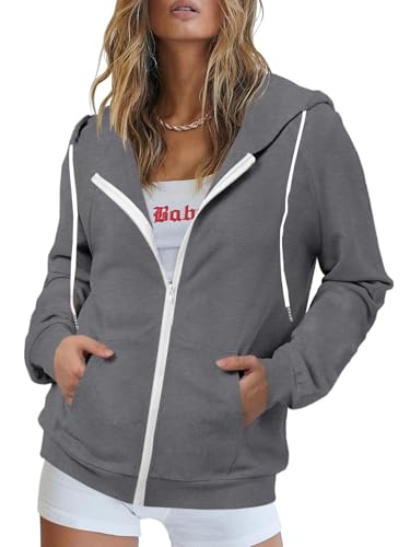 Eniloyal Sweatjacke Damen mit Kapuze Sweatshirt Jacke Kapuzenjacke Hoodie Reißverschluss Kapuzenpullover Full Zip Einfarbig Casual von Eniloyal