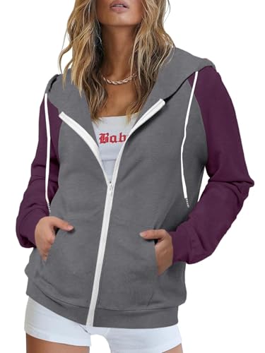 Eniloyal Sweatjacke Damen mit Kapuze Sweatshirt Jacke Kapuzenjacke Hoodie Reißverschluss Kapuzenpullover Full Zip Einfarbig Casual von Eniloyal