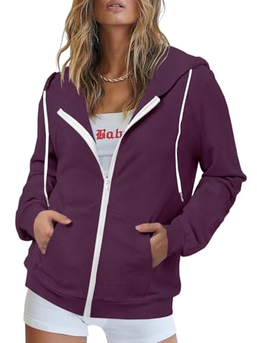 Eniloyal Sweatjacke Damen mit Kapuze Sweatshirt Jacke Kapuzenjacke Hoodie Reißverschluss Kapuzenpullover Full Zip Einfarbig Casual von Eniloyal