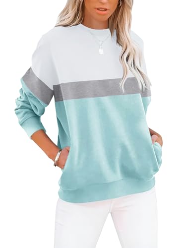 Eniloyal Sweatshirt Damen Pullover Langarmshirt ohne Kapuze Pulli Rundhals Baumwolle Sweater Oberteile mit Taschen Lässige von Eniloyal