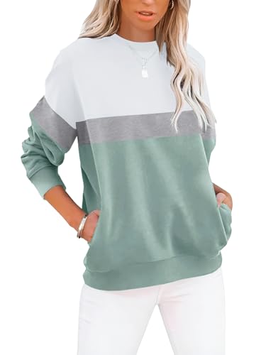 Eniloyal Sweatshirt Damen Pullover Langarmshirt ohne Kapuze Pulli Rundhals Baumwolle Sweater Oberteile mit Taschen Lässige von Eniloyal