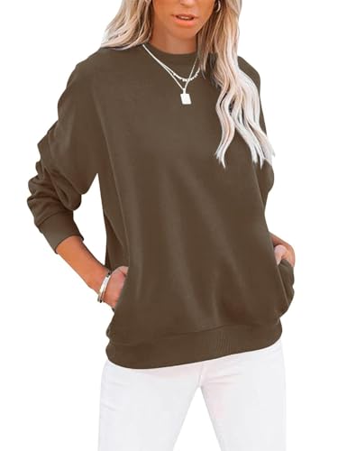 Eniloyal Sweatshirt Damen Pullover Langarmshirt ohne Kapuze Pulli Rundhals Baumwolle Sweater Oberteile mit Taschen Lässige von Eniloyal