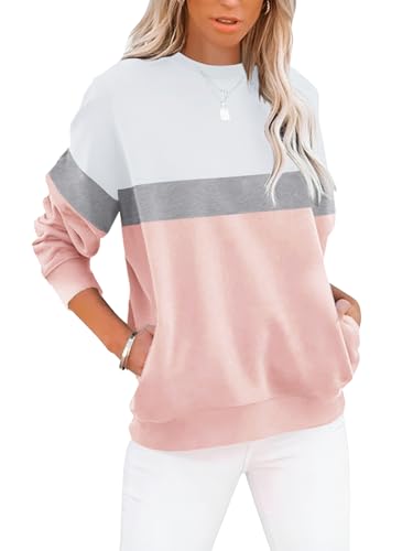 Eniloyal Sweatshirt Damen Pullover Langarmshirt ohne Kapuze Pulli Rundhals Baumwolle Sweater Oberteile mit Taschen Lässige von Eniloyal