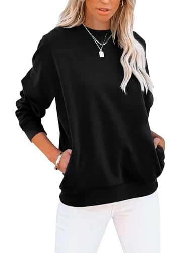 Eniloyal Sweatshirt Damen Pullover Langarmshirt ohne Kapuze Pulli Rundhals Baumwolle Sweater Oberteile mit Taschen Lässige von Eniloyal