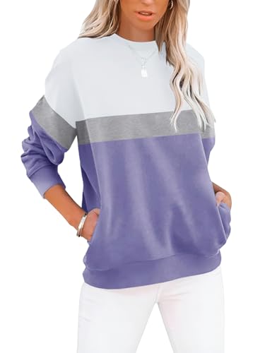 Eniloyal Sweatshirt Damen Pullover Langarmshirt ohne Kapuze Pulli Rundhals Baumwolle Sweater Oberteile mit Taschen Lässige von Eniloyal