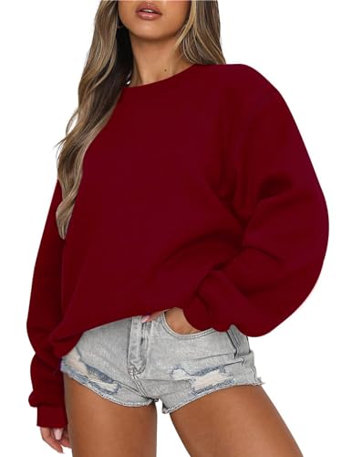 Eniloyal Sweatshirt Damen Pullover ohne Kapuze Langarmshirt Pulli Fleecepullover Baumwolle Sweater Rundhalsausschnitt Herbst Winter von Eniloyal