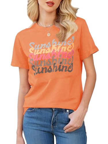 Eniloyal T Shirt Damen Rundhals Tshirt Kurzarm Vintage Graphic Oberteil Basic Elegant T-Shirt Sommer Locker Baumwolle Orange von Eniloyal
