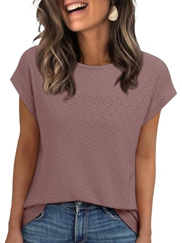 Eniloyal T-Shirt Damen Sommer Bluse Elegant T-Shirt Locker Oberteil Casual Kurzarm T Shirts Rundhals Tunika Top Rosa XXL von Eniloyal