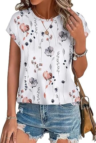 Eniloyal T-Shirts für Damen Rundhals Sommer Bluse Elegant Tshirt Kurzarm Shirt Basic T Shirts Oberteile Casual Locker Tunika Top M von Eniloyal