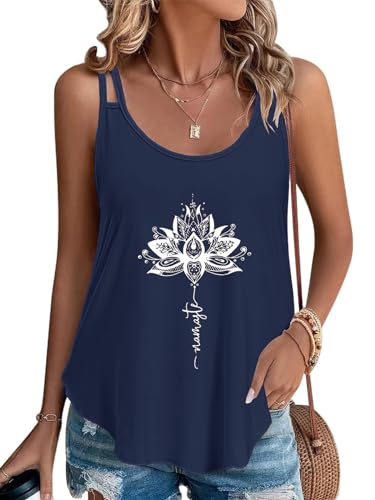 Eniloyal Tank Top Damen Sommer Elegant Spaghetti Oberteile Ärmellos Basic Shirt Bedrucken Oberteile Spaghettiträger Locker Blau M von Eniloyal